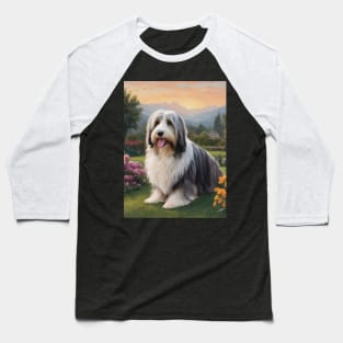 Cute Bearded Collie In Garden Art Painting Baseball T-Shirt